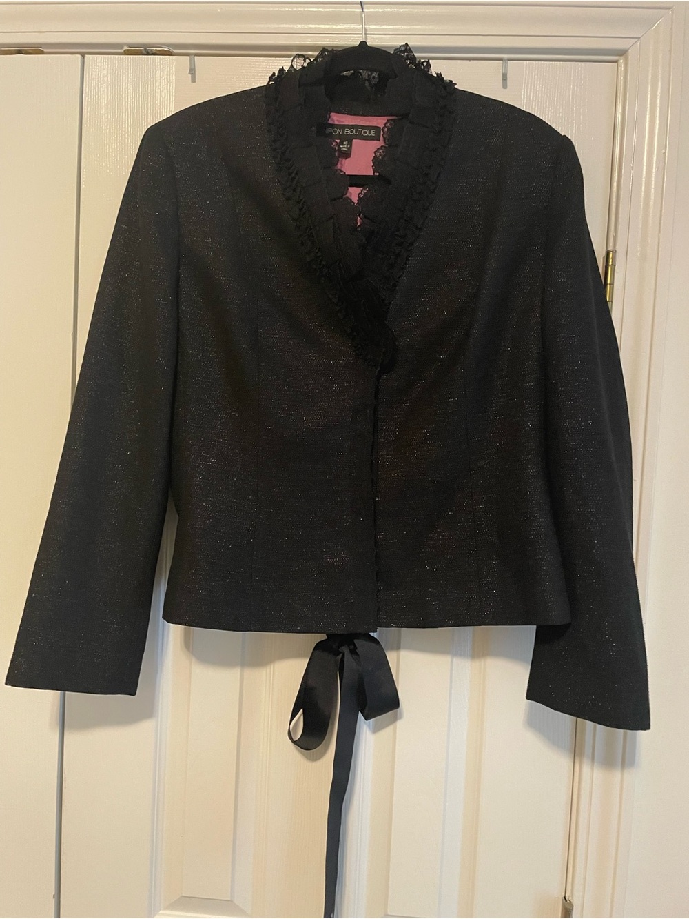 Nipon Boutique Black Evening Blazer with Ribbon Tie